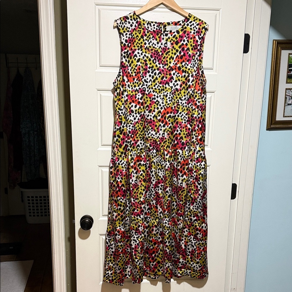 ASOS liquorish Sleeveless Leopard-Print Midi Dress in Red & Yellow 16 satin